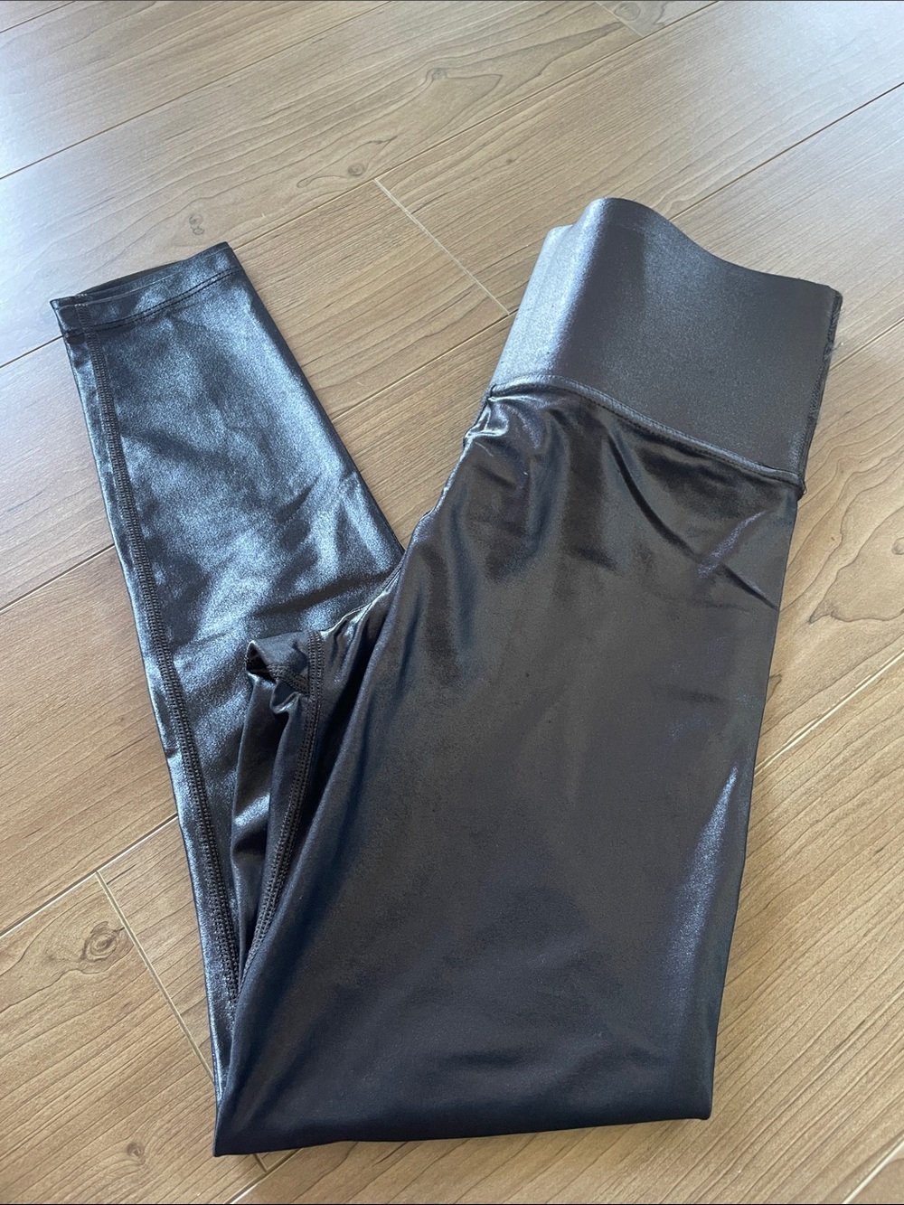 Carbon38 Black Shiny High-Rise Leggings Sz Xs Preowned